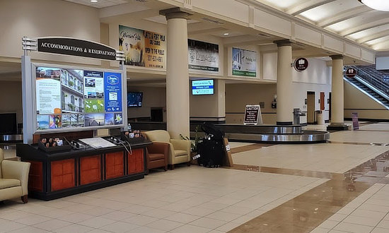 Lobby area at the AEX Airport terminal in Alexandria, Louisiana