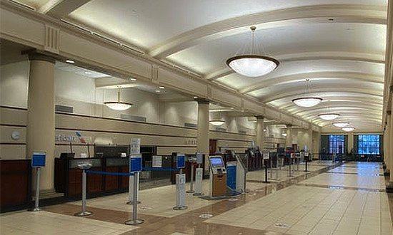 Inside view of the AEX Airport passenger terminal