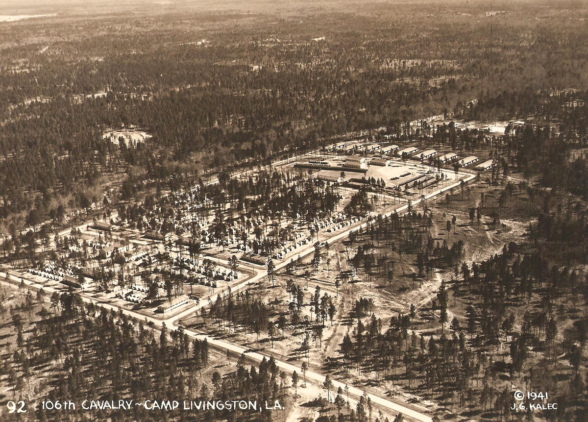 Aerial view of the 106th Cavalry (Chicago National Guard) encampment at Camp Livingston, Louisiana