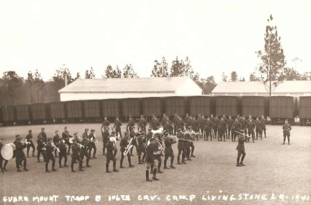 Troop B of the 106th Cavalry (Chicago, National Guard) marching at Camp Livingston in 1941