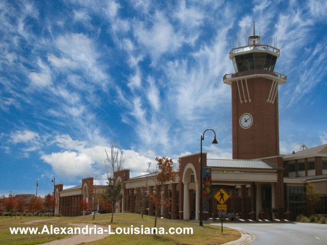 Passenger terminal building and control tower at Alexandria International Airport (AEX) in Central Louisiana