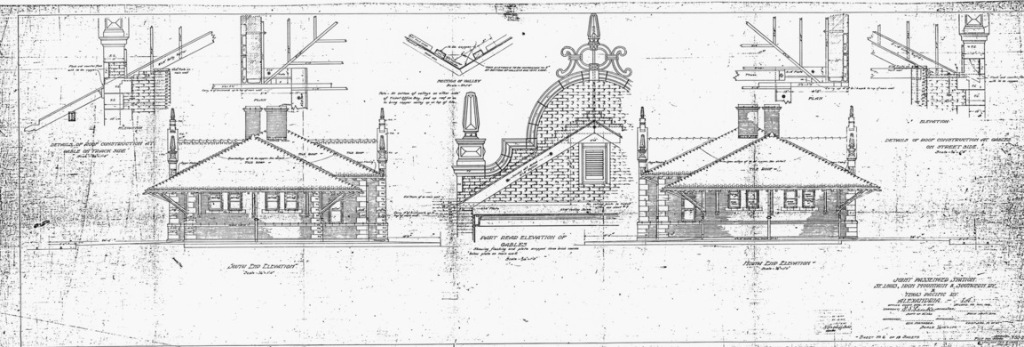 Architectural drawing of the detailed features of Union Depot in Alexandria, Louisiana
