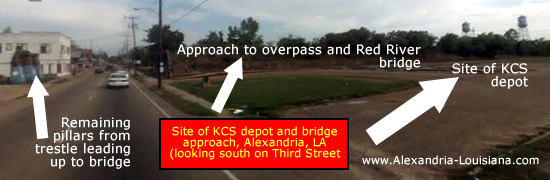 Street view of the KCS depot and bridge approach, Alexandria, Louisiana (looking south on Third Street)