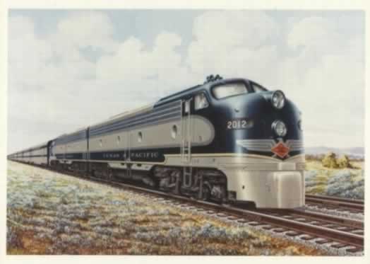 Vintage postcard of a Texas & Pacific Railway diesel passenger engine and train