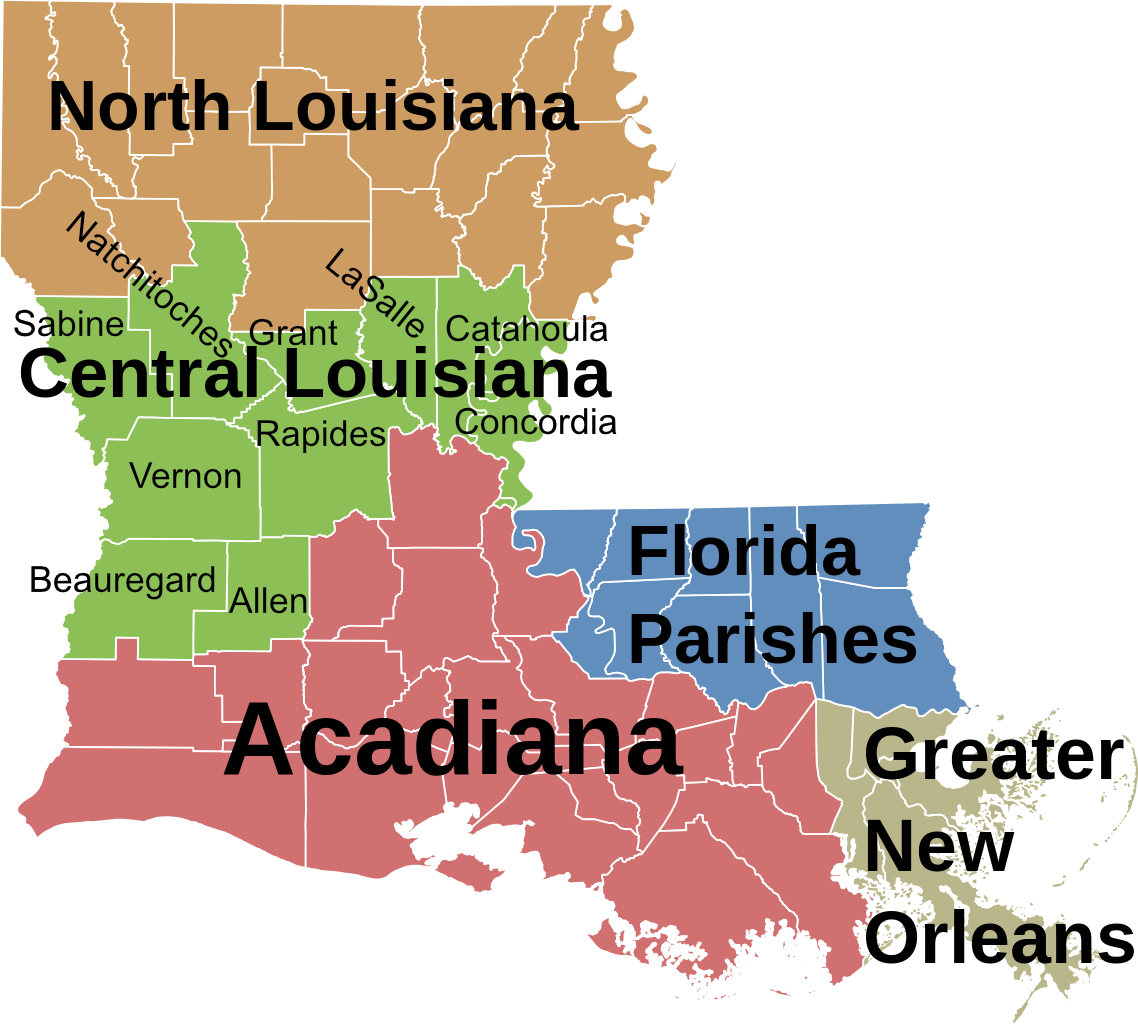 Map of Central Louisiana showing CenLA parishes