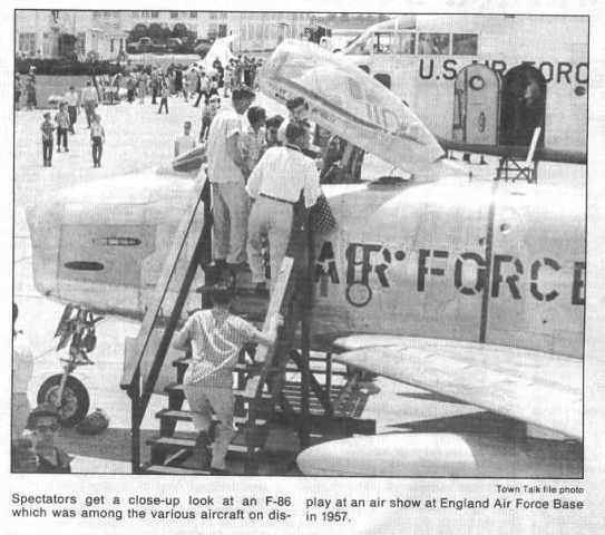 Newspaper coverage of an air show at England Air Force Base in Alexandria, Louisiana