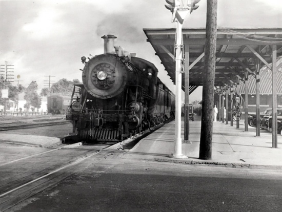 Steam engine at Union Station railroad depot, Alexandria, Louisiana