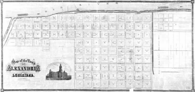Alexandria Louisiana Map of Downtown - 1872