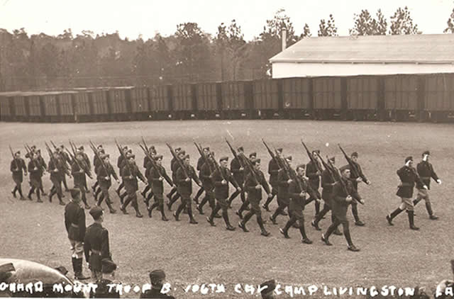 Troop B of the 106th Cavalry (Chicago, National Guard) marching at Camp Livingston in 1941