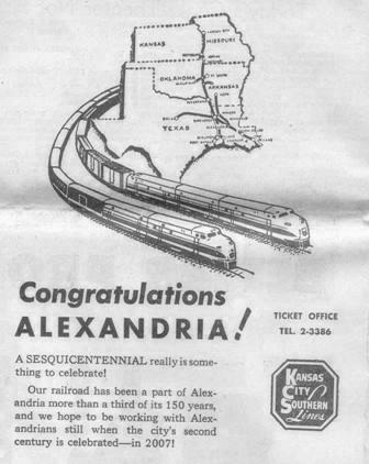 KCS Ad in the Town Talk in 1957 during Alexandria's Sesqui-Centennian